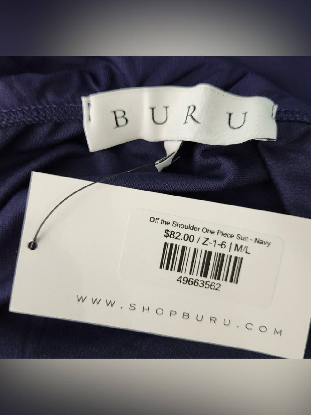 NWT - BURU Off-Shoulder Ruffle One-Piece Swimsuit - Navy, Medium - Picture 4 of 4